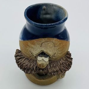 Vtg Sanderson's Mug Funny Face Art Pottery Stoneware Blue Brown Coffee Tea Cup